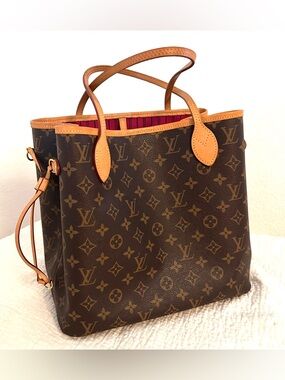 Louis Vuitton Brown Monogram Canvas Neverfull PM Tote with Magenta Interior